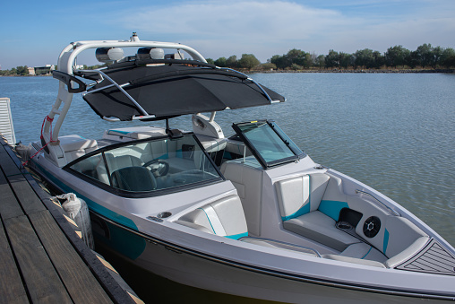 Speed boat rear view in Miami