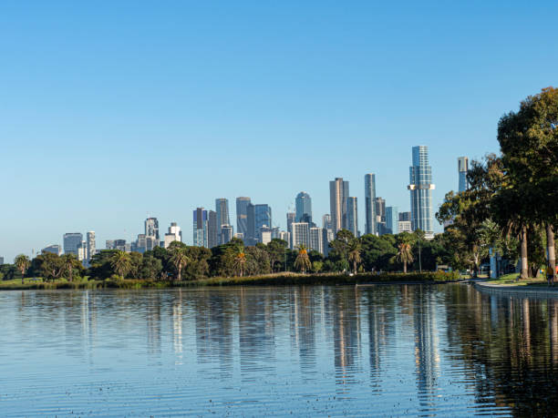 istock Urban skyline and Albert Park Lake 1457803588