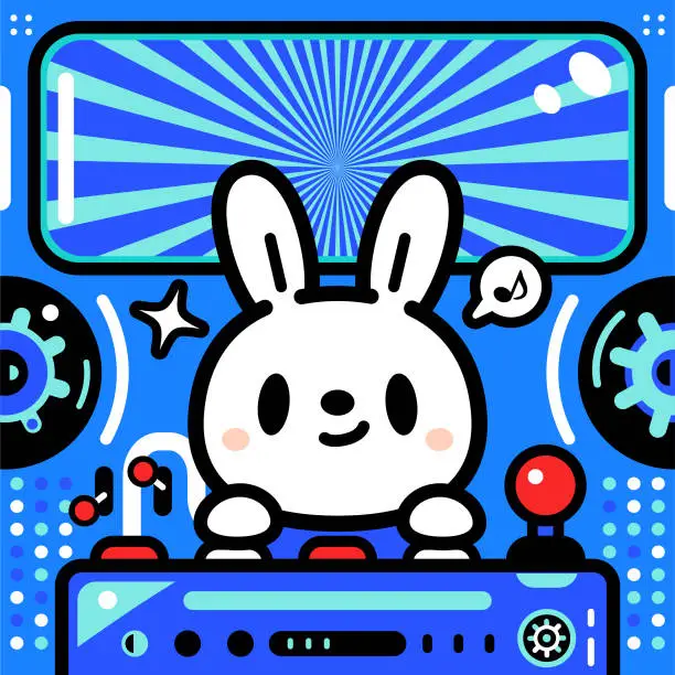 Vector illustration of A cute bunny is piloting an Unlimited Power Spaceship at the speed of light