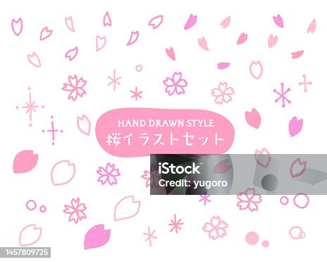 istock A set of cute hand-drawn cherry blossom illustrations. 1457809725