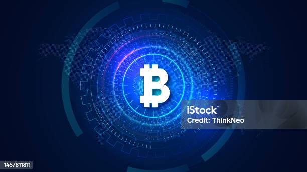 Bitcoin Chain Design Bitcoin Block Chain Technology With Global Connection Concept Stock ...