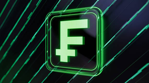 Frank symbol sign. Currency icon. Money. Exchange rate display board. 3d illustration.