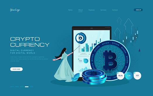 Bitcoin and other cryptocurrency on Digital Tablet stock illustration
