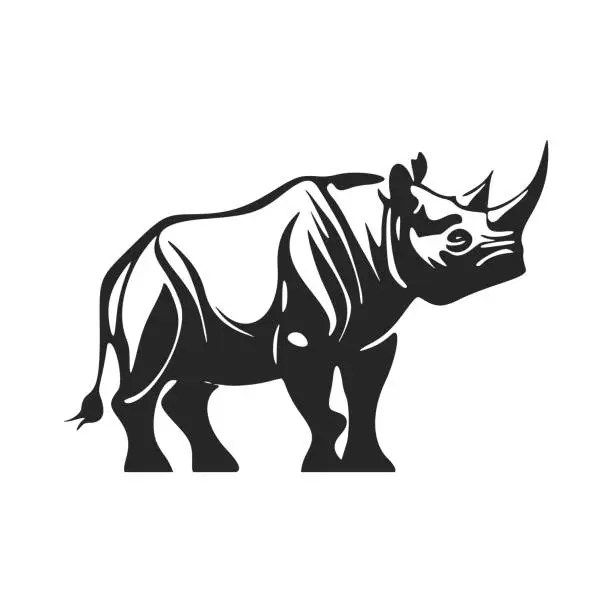 Vector illustration of Minimalistic black and white vector symbol depicting a rhinoceros.