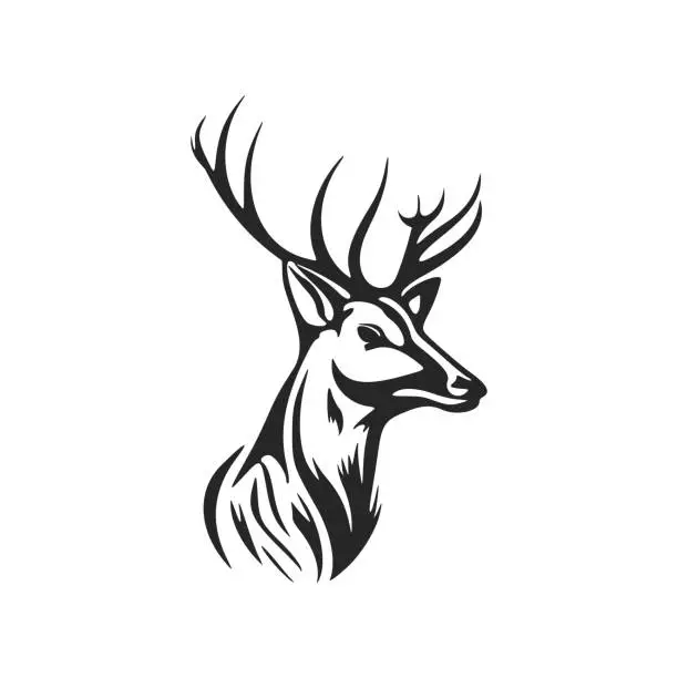 Vector illustration of Clean and modern black and white vector symbol featuring a deer with antlers.