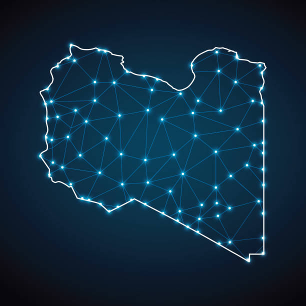 Map of Libya from Polygonal wire frame low poly mesh Map of Libya from Polygonal wire frame low poly mesh, contours network line, luminous space stars, design sphere, dot and structure. Vector Illustration EPS10. libya map stock illustrations