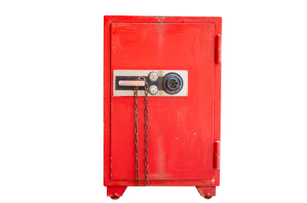 old red safe box on white background with clipping path