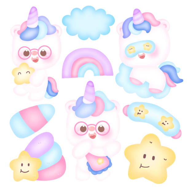 istock Unicorn bear in the sky, stars, in pastel tones 1457824942