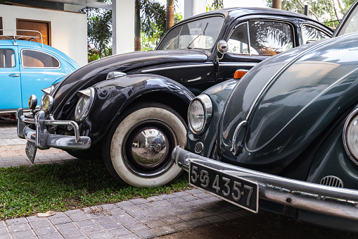 Colombo, Sri Lanka - November 30, 2021: Vintage Volkswagen Kafer cars stand parked