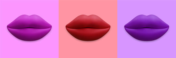 istock Set of realistic beautiful women's lips isolated on white background. Vector illustration 1457834230