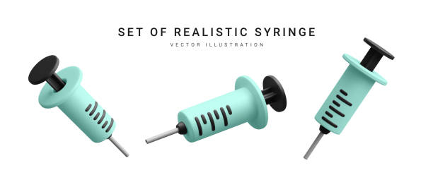 흰색 배경에 격리된 3d 현실적인 주사기 세트. 벡터 그림 - syringe injecting vaccination healthcare and medicine stock illustrations