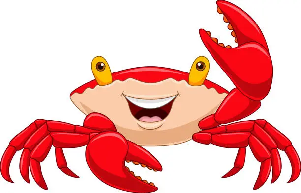 Vector illustration of Cartoon happy crab on white background