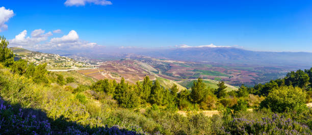 Panoramic view of Upper Galilee, with the Lebanon bord stock photo