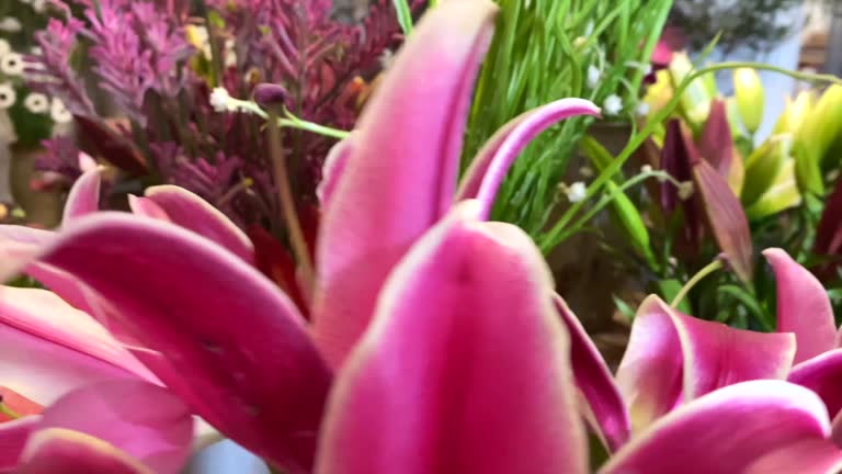 Table of Vibrant Flower Bouquets