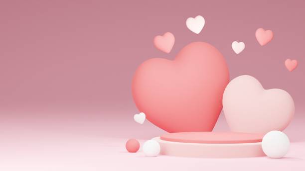 istock Pink podium with background for product presentation, copy space. 3d rendering. Valentine concept. 1457842947