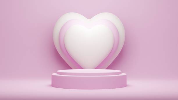 istock Pink podium with background for product presentation, copy space. 3d rendering. Valentine concept. 1457842958