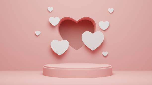 istock Pink podium with background for product presentation, copy space. 3d rendering. Valentine concept. 1457843071