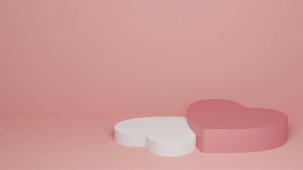 istock Pink heart podium for product presentation, copy space. 3d rendering. Valentine concept. 1457843084