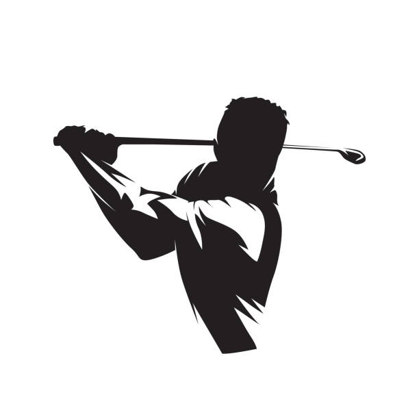 golfista, izolowana sylwetka wektorowa, rysunek tuszem - golf golf swing men professional sport stock illustrations