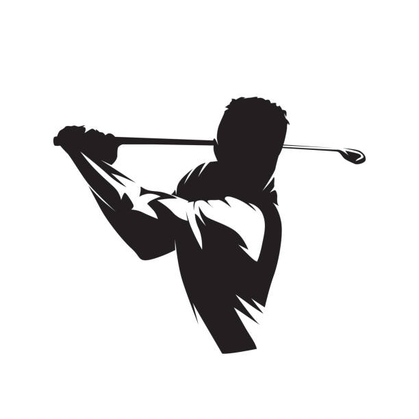 Golf player, isolated vector silhouette, ink drawing vector art illustration