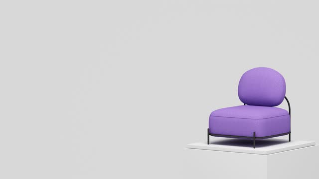 Modern furniture, armchairs that are slowly rotating. and keep changing colors on white color background. 3d rendering animation looping