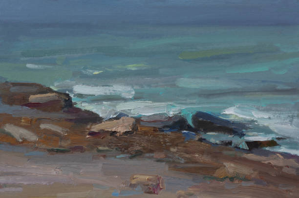 istock Sea stones shore oil painting 1457849237