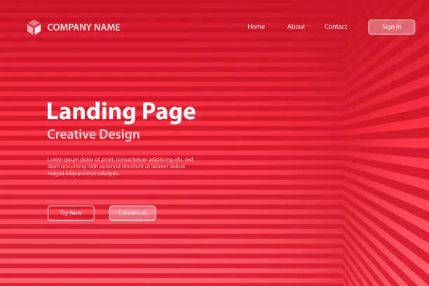 Vector illustration of Landing page Template - Abstract striped background - Trendy Red gradient