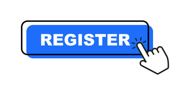 bildbanksillustrationer, clip art samt tecknat material och ikoner med register now badge vector isolated on white. vector button for registration in services, blogs, websites. - register