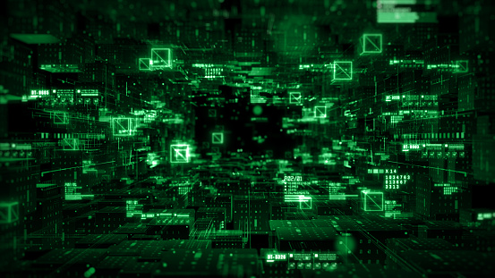 Technology Digital Abstract Background Concept. Technology Digital Cyberspace with Particles and Digital Data Network Connections. Big data Connection and Data Analysis, 3d rendering