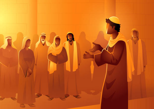 Young Jesus teaches at the temple Biblical vector illustration series, young Jesus teaches at the temple praying child christianity family stock illustrations