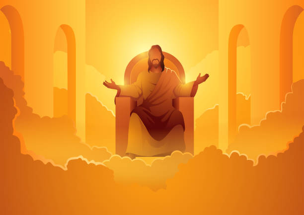 ilustrações de stock, clip art, desenhos animados e ícones de jesus sits on the throne - god