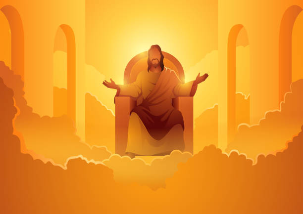 Jesus sits on the throne vector art illustration
