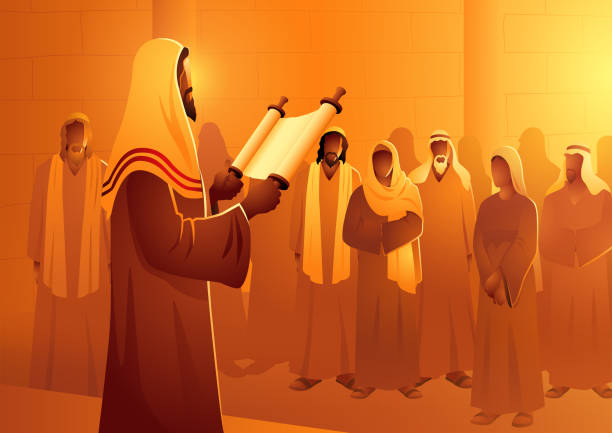 ilustraciones, imágenes clip art, dibujos animados e iconos de stock de jesús leyendo el rollo del profeta isaías - profeta