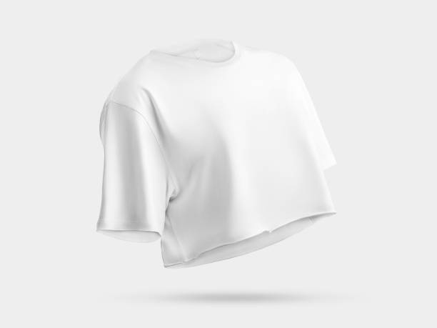 istock White t-shirt mockup with cropped bottom, 3D rendering front, side view, female crop top, for design, advertising. 1457860823
