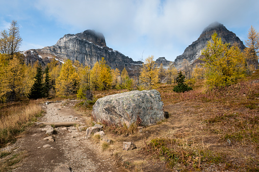 The Valley of Ten Peaks track in autumn, Banff national Park. Canada.