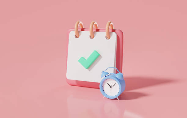istock Note book icon with alarm clock isolated on pink background, Remind or checklist and education concept. Stick note, work planning, document, time management. 3d Rendering illustration. Minimal style 1457861012