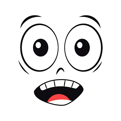 Cartoon surprised face. Surprised expression vector illustration.