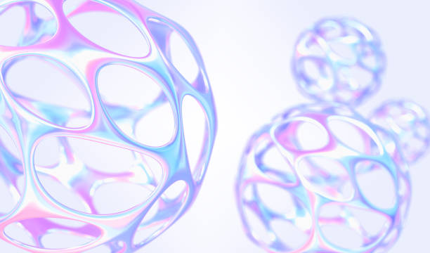 istock Abstract holographic background with chromatic pearlescent spheres 3d render. Round futuristic shapes with gradient liquid texture, iridescent geometric sculptures, modern wallpaper 1457862018