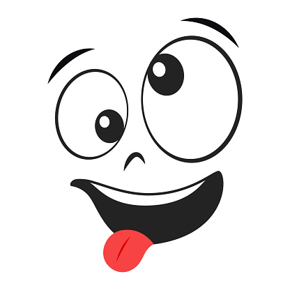 Cartoon zany face. Silly expression vector illustration.