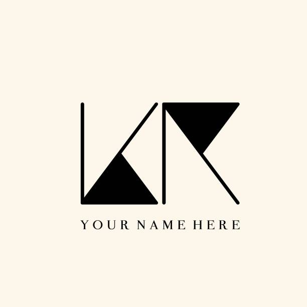 KR monogram logo. Abstract letter k, letter r. Geometric font icon. Decorative alphabet initials. Lettering sign. Modern deco design, web, construction, tech style letter mark characters. Typography corporate symbol isolated on light background. r arrow logo stock illustrations