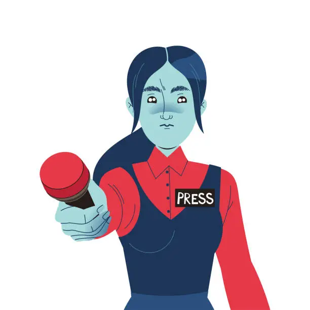 Vector illustration of Woman Reporter with Microphone as Independent Media Work Vector Illustration