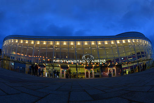 Long exposure shot of Kristianstad Arena at night in Kristianstad, Sweden