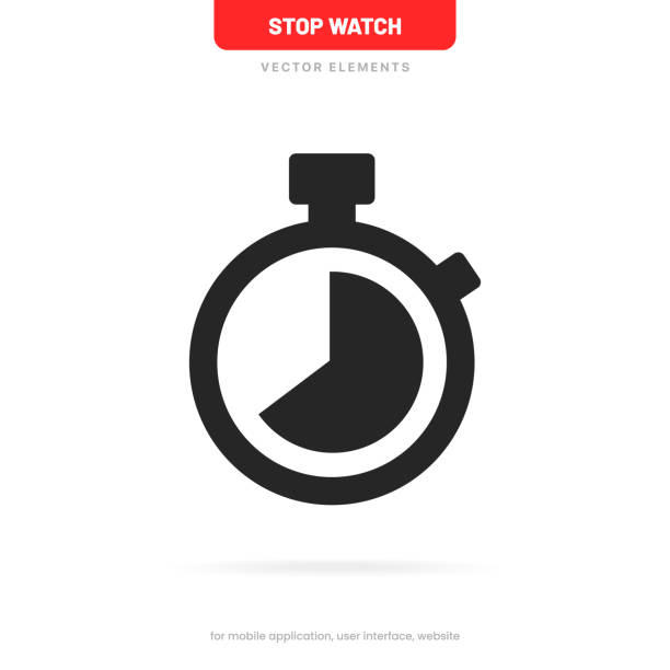 스톱워치, 시간, 타이머 아이콘, 타임키퍼, ui ux 웹사이트 모바일 앱에 대한 클리핑 경로가 있는 격리된 흰색 배경에 크로노미터 아이콘. 벡터 요소 eps10. - calendar personal organizer clock diary stock illustrations