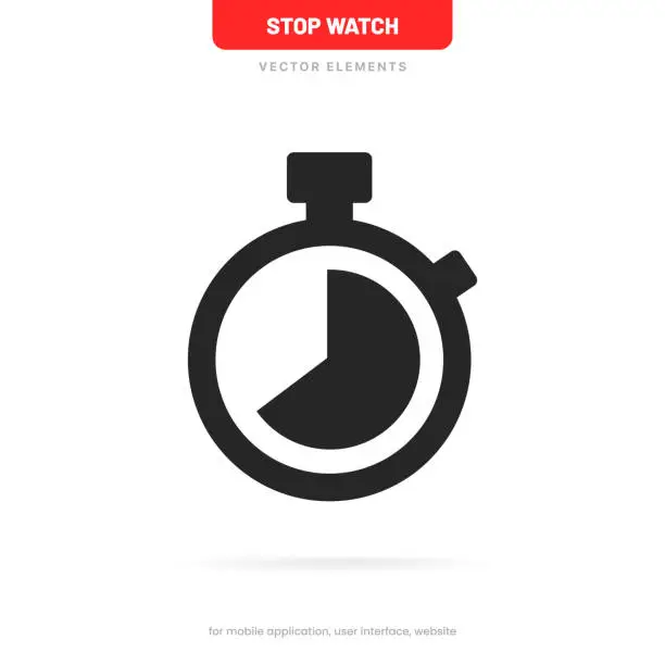 Vector illustration of Stop watch, time, timer icon, timekeeper, chronometer icon on isolated white background with clipping path for UI UX website mobile app. Vector elements EPS10.