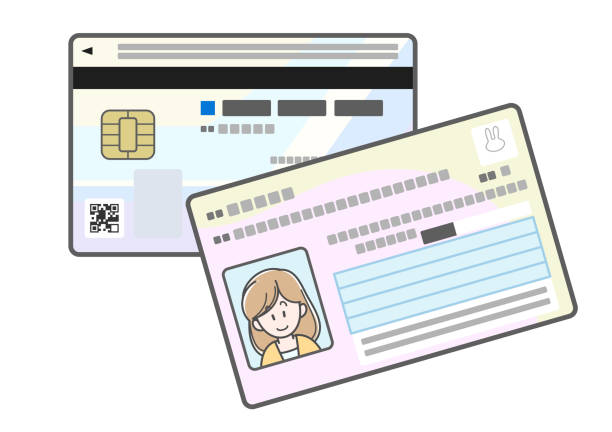 Illustration of an young woman's My Number Card (both sides) Illustration of an young woman's My Number Card (both sides) public service icon stock illustrations
