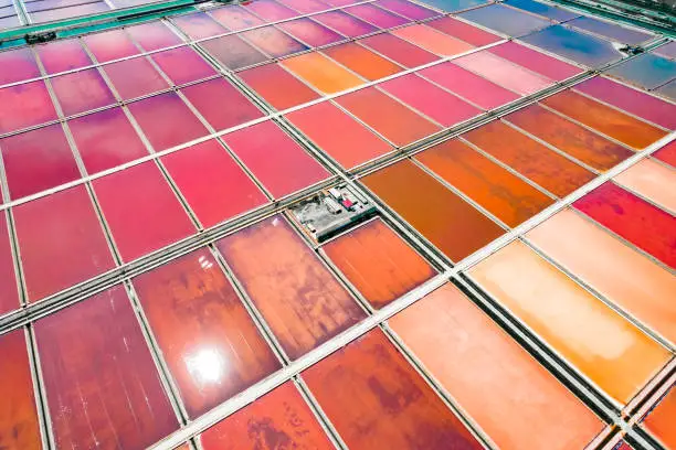Colorful aerial shot of salt pans