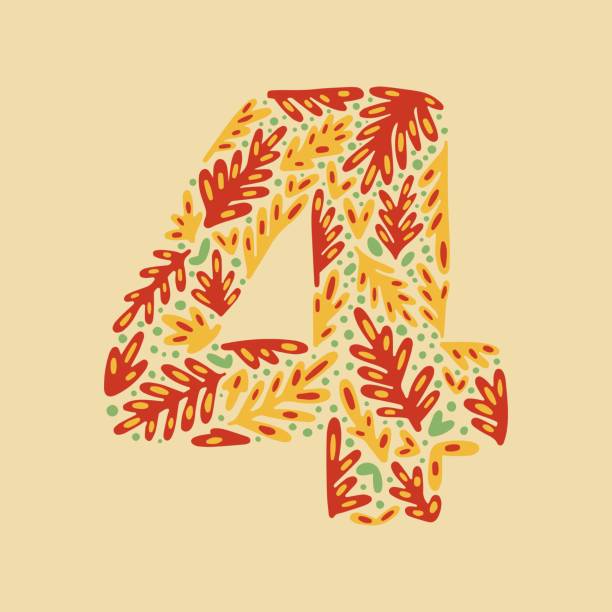 istock Number 4, folk floral number with leaves and branches, hand drawn illustration 1457880386