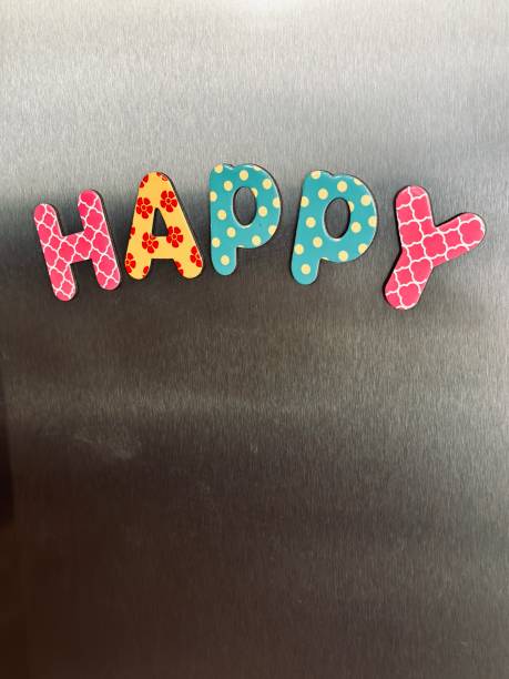istock Happy word on grey background. Copy space 1457886289