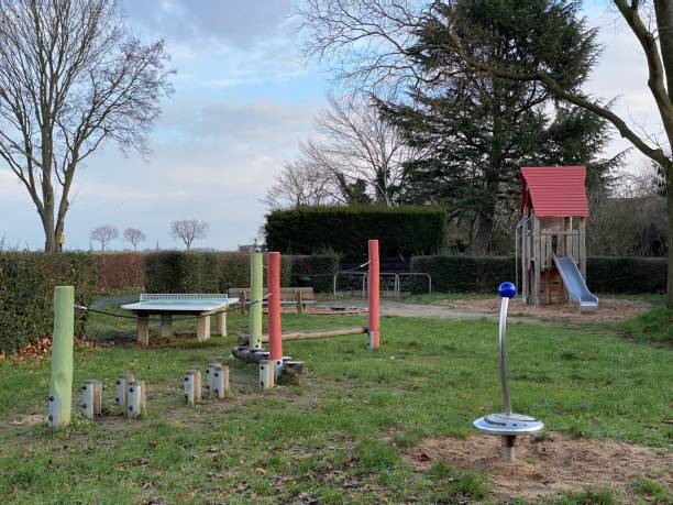 istock Empty children's playground with table tennis table 1457886443