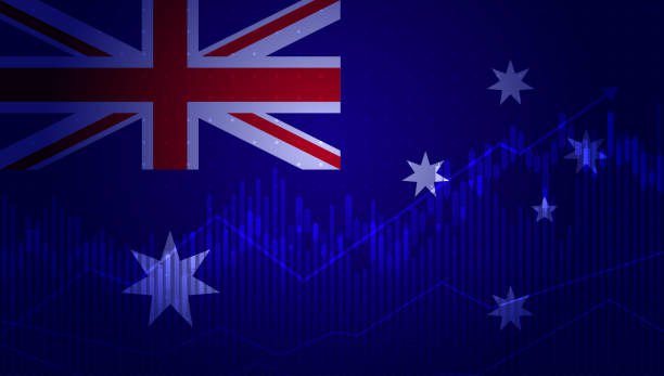 istock Abstract economics vector illustration with  Australia flag and business chart, bar chart stock numbers bull market, uptrend line graph symbolizes the welfare growth 1457890353